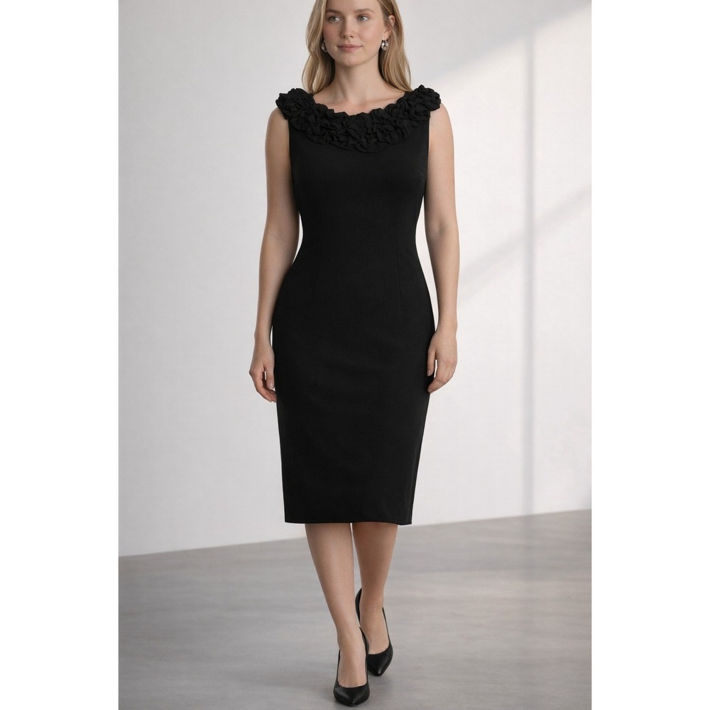 Black Rosette Neck Sheath Sleeveless Cocktail Little Black Dress Size 8